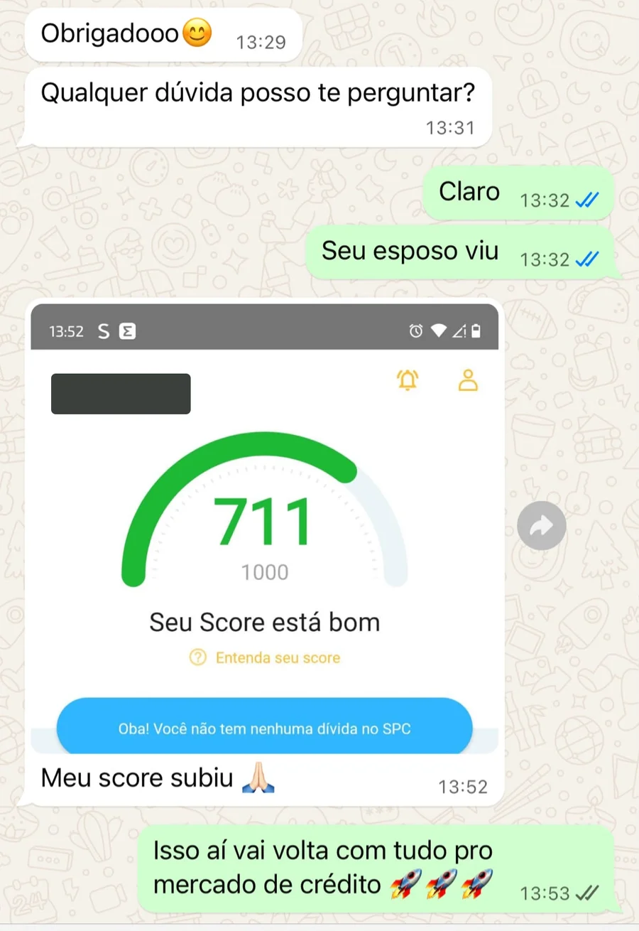 Conversa no WhatsApp em que a cliente compartilha seu score após o atendimento